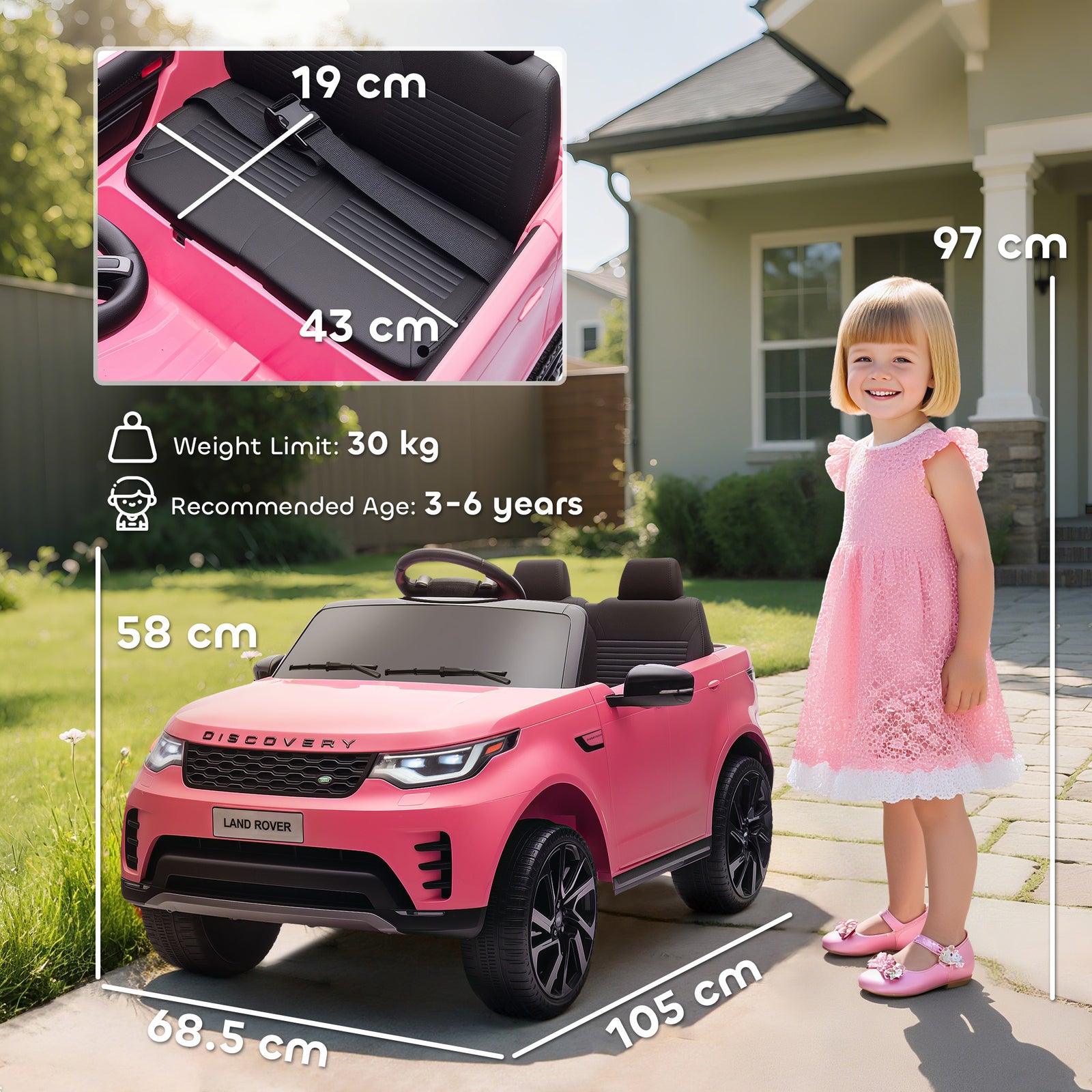 Land Rover Discovery Licensed 12v Kids Electric Car W/ Remote | Pink