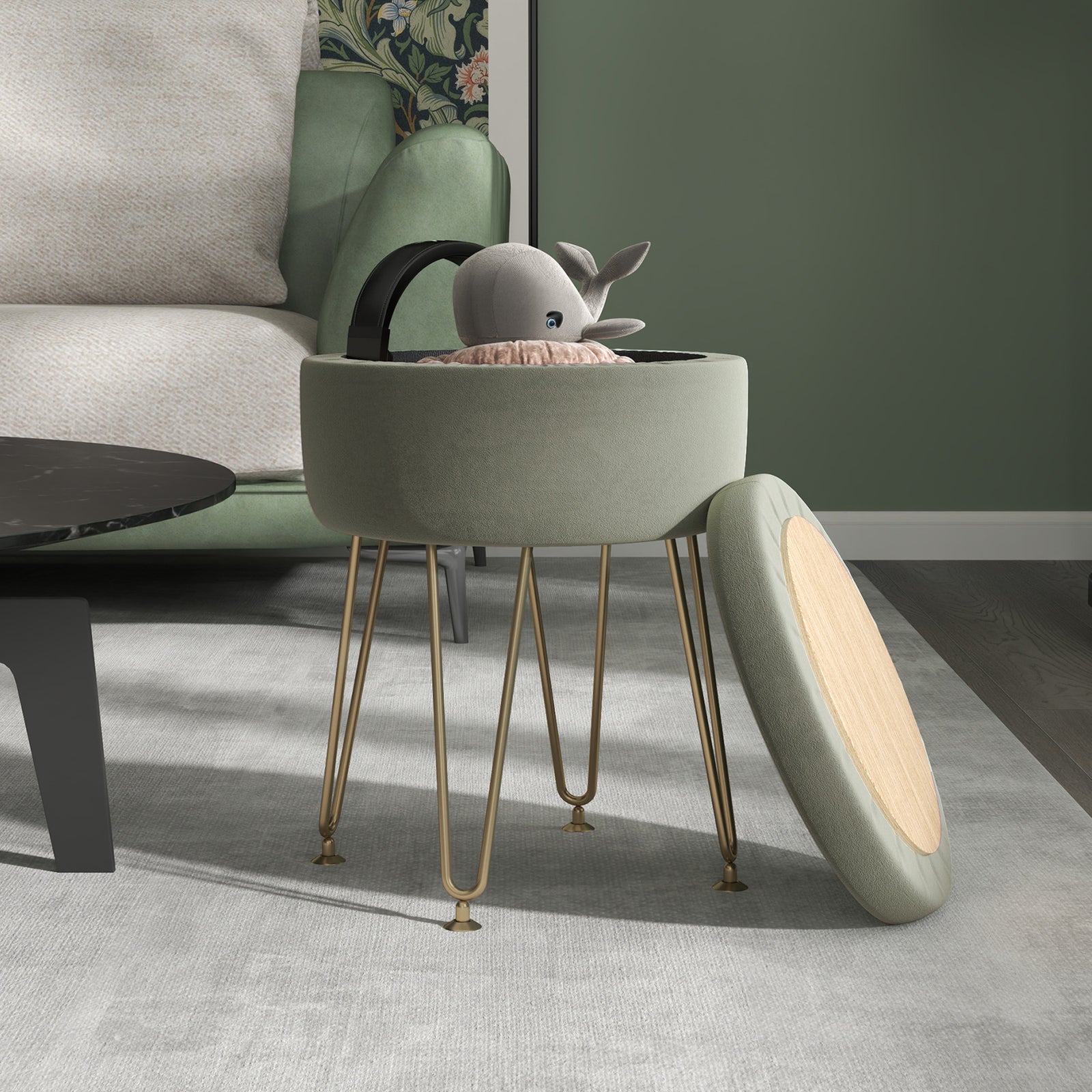 5l Velvet Footstool With Removable Lid For Bedroom | One Size | Green