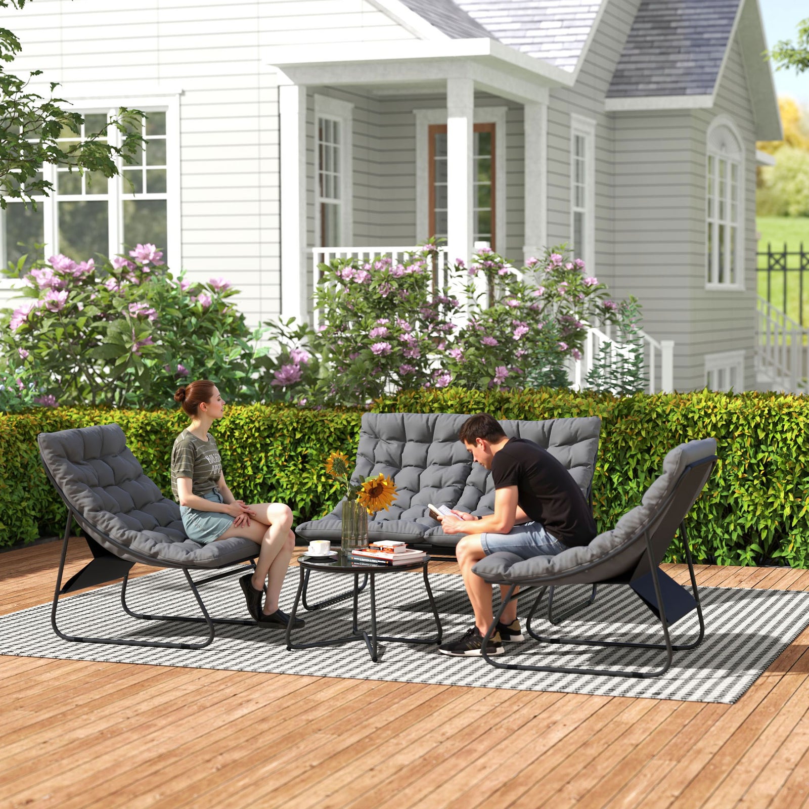 4 Pc Garden Furniture Set With Loveseat, Chairs, Table | Gray