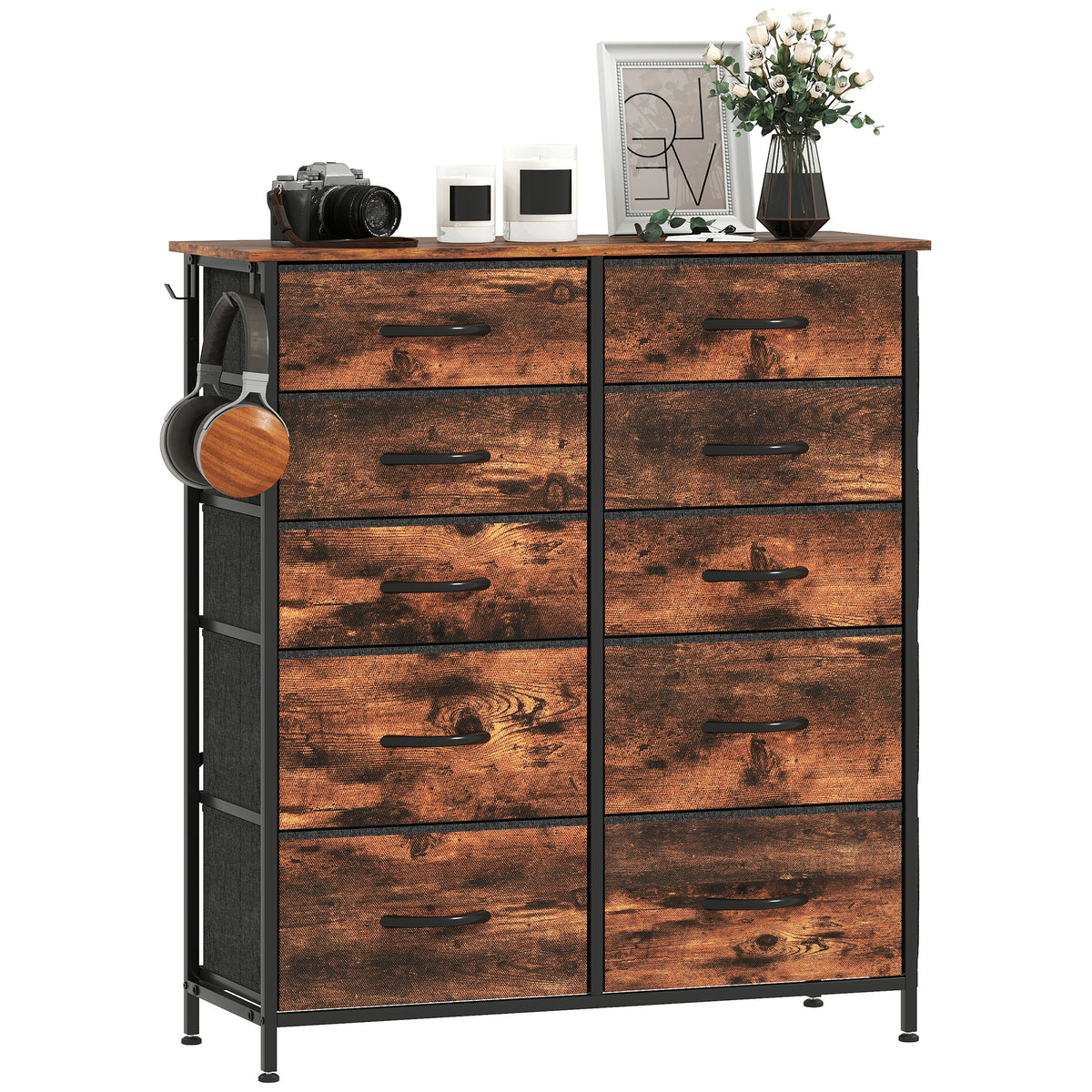 HOMCOM Fabric Chest Of Drawers, 10 Drawer Dresser For Bedroom