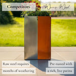 Corten Steel Tall Square Planter - Pre-rusted | 40cm x 40cm x 100cm | Brown