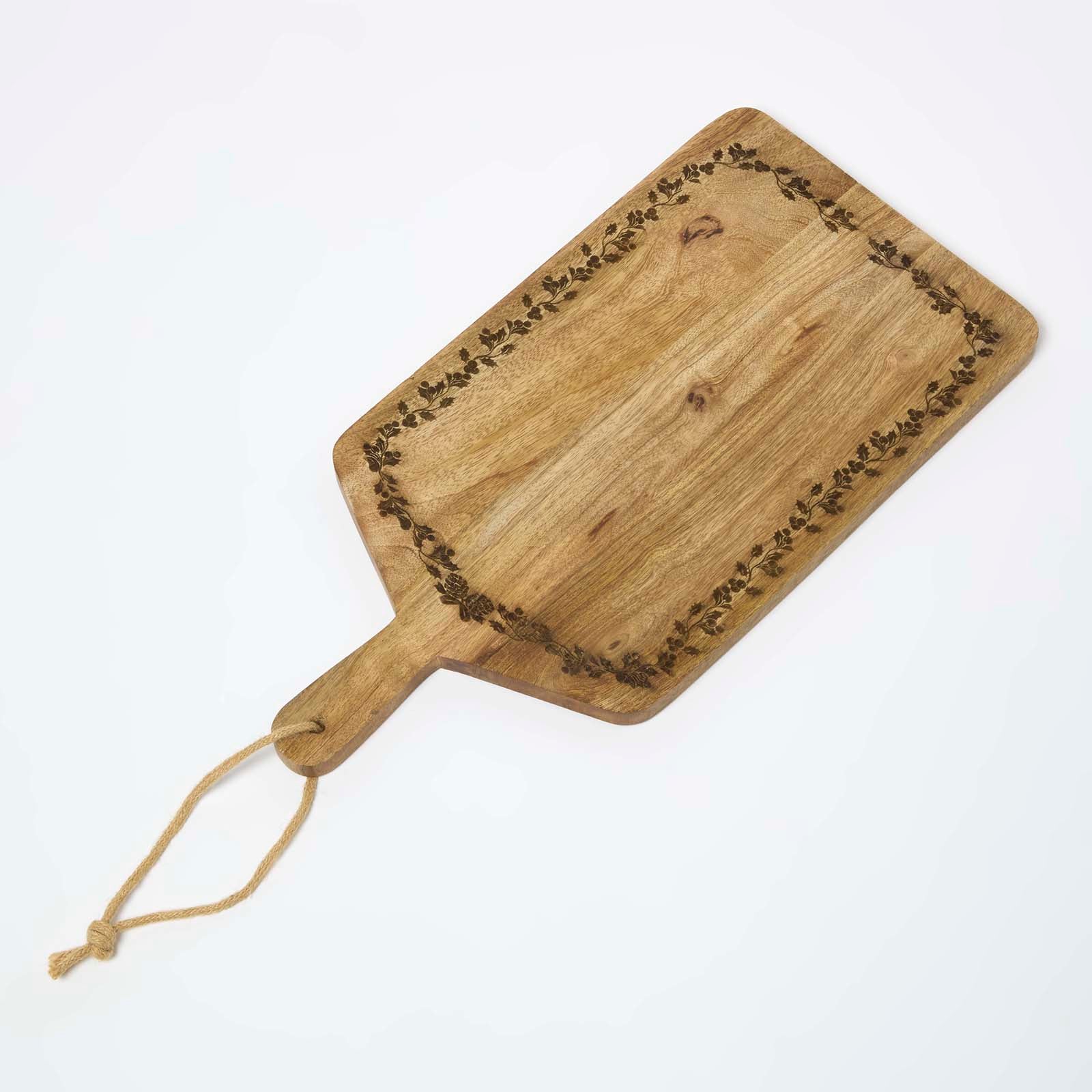 Etched Christmas Holly Mango Wood Chopping Board