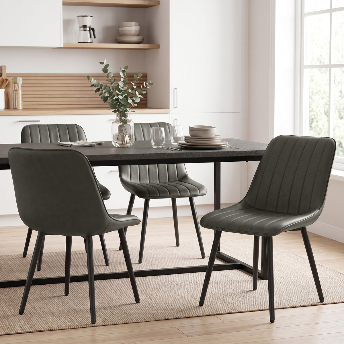 Faux Leather Upholstered Kitchen Chairs With Metal Legs | Grey