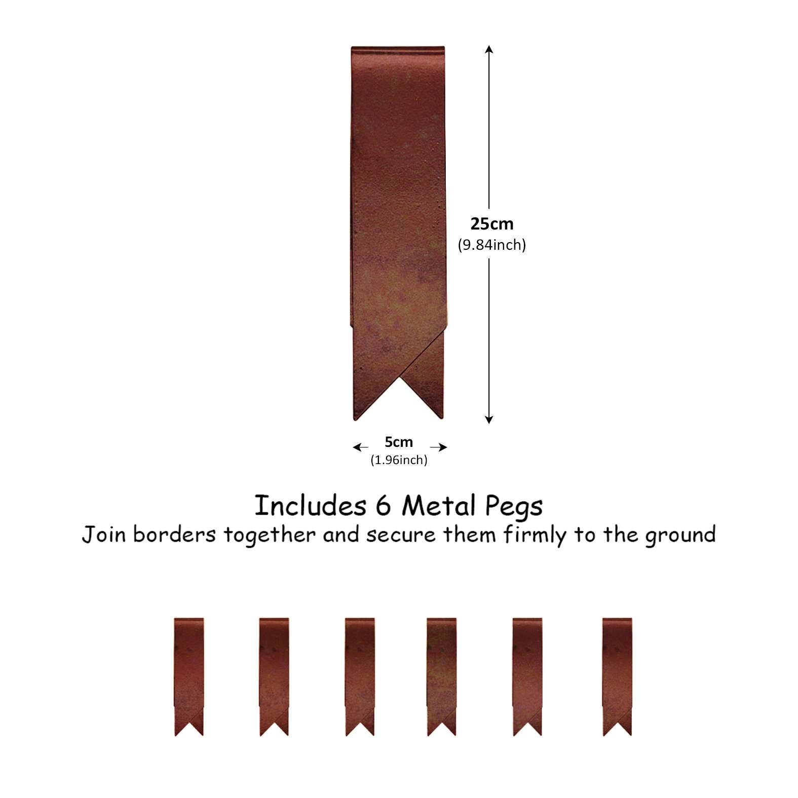 Metal Garden Border Edging 1m Panels – 20cm High, Set Of 5 With Pegs | Rust
