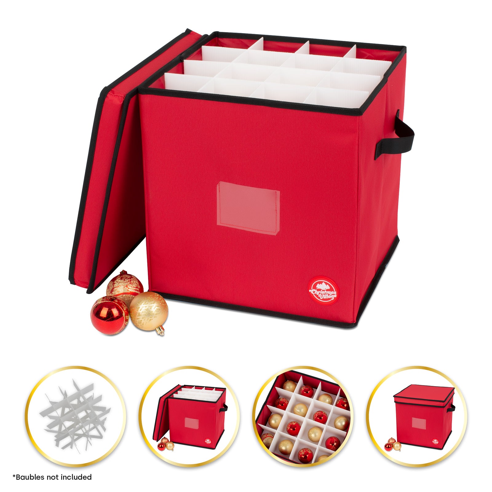 Collapsible Red 64 Bauble Storage Bag With Zipped Lid & Handles