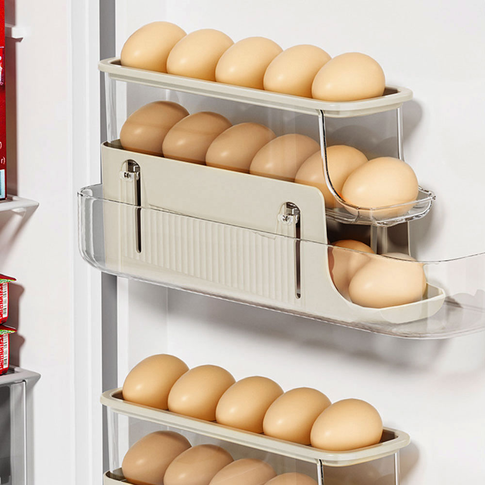 3-layer Expandable Scrolling Egg Holder Storage Rack | Cream