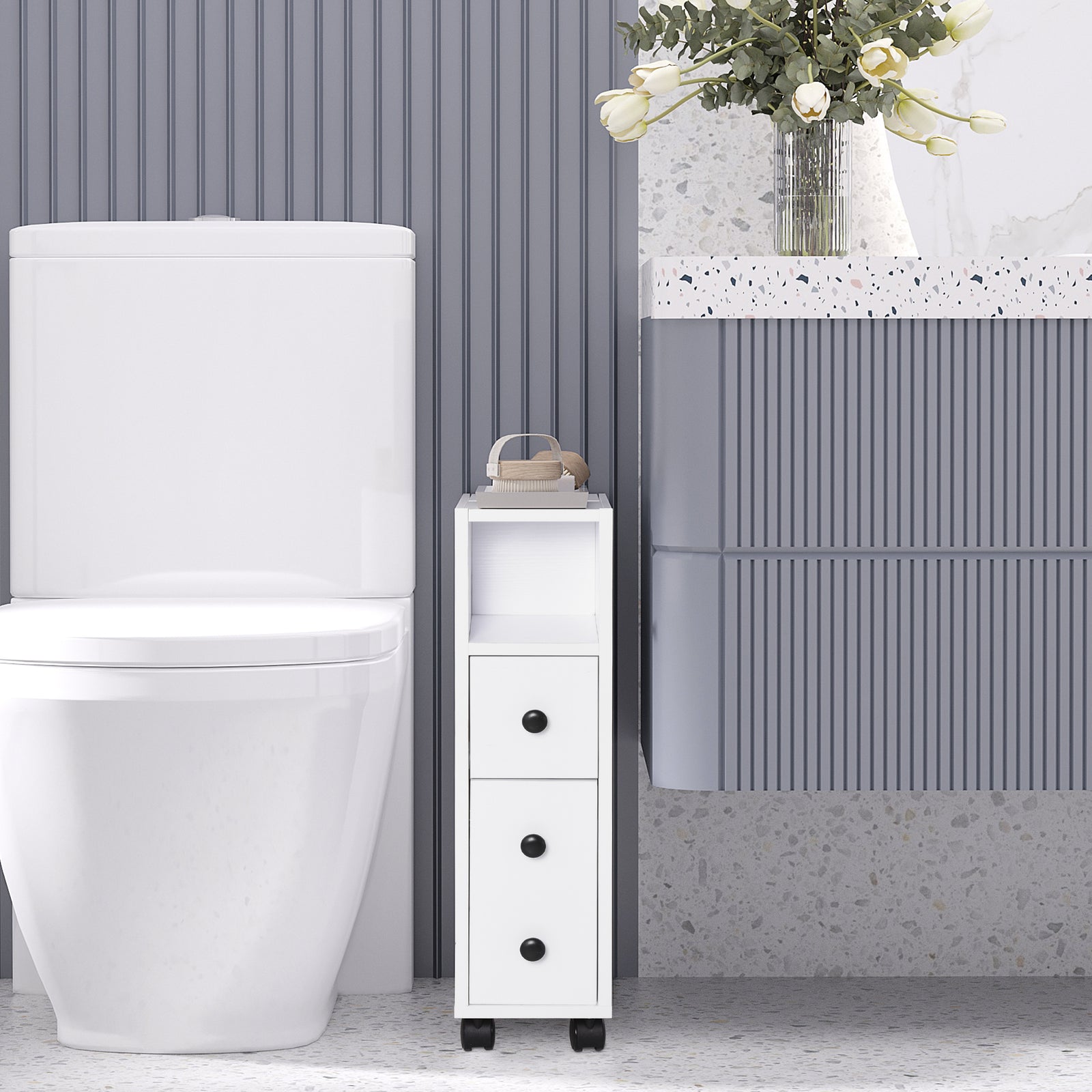 Slimline Bathroom Storage W/ 2 Drawers Wheels