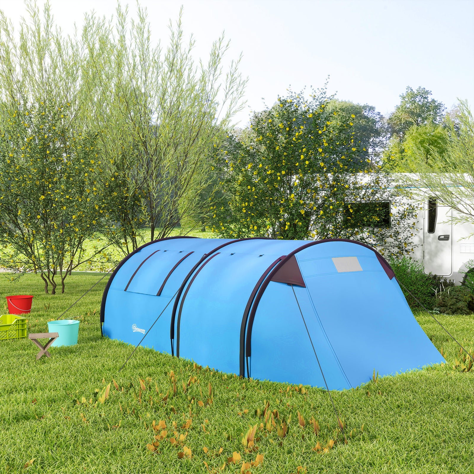2 Room Camping Family Tent For 3-4 Man, 3000mm Waterproof | Sky Blue