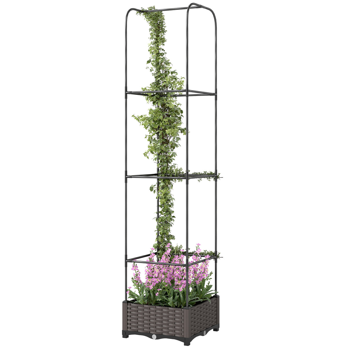 Outsunny Raised Garden Bed With Trellis And Drainage Holes, Drain Plugs