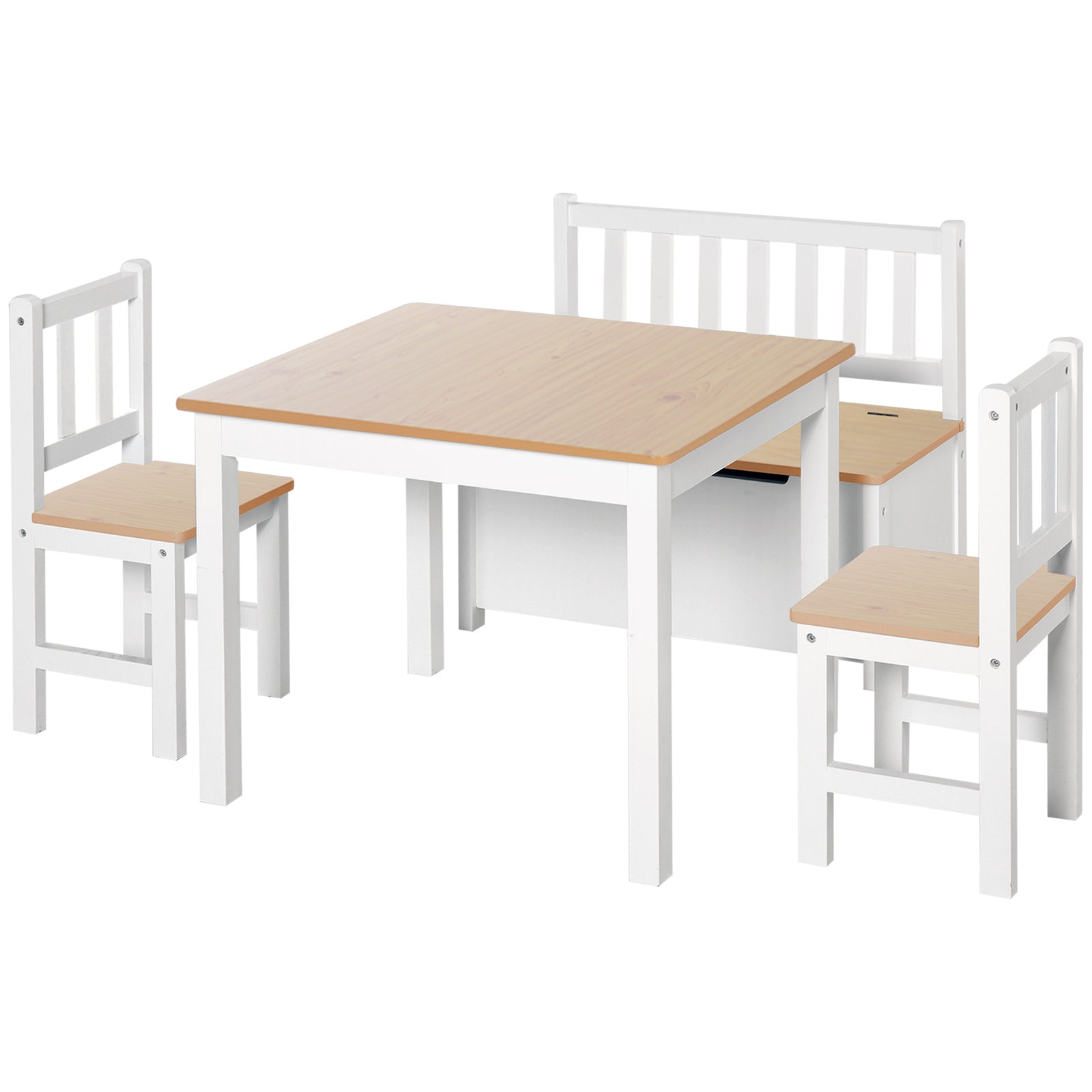 4-piece Set Kids Wood Table Chair Bench W/ Storage Function For 3 Years+ | Beige
