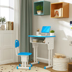 Kids Desk And Chair Set W/ Drawer, Book Stand, Pen Slot | Blue