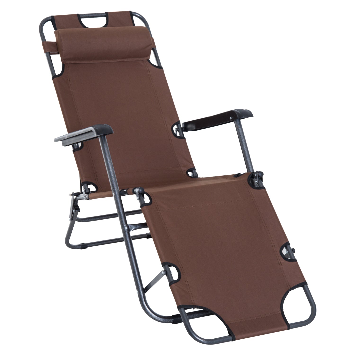 2 In 1 Outdoor Folding Sun Lounger W/adjustable Back, Pillow | Brown