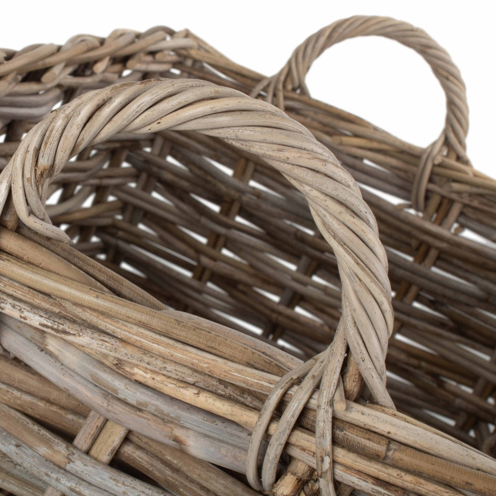 Rectangular Grey Rattan Hallway Log Basket | Set-of-2 | Brown