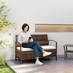 Rattan Garden Bench W/ 125l Storage, Cushioned Outdoor Bench | Brown