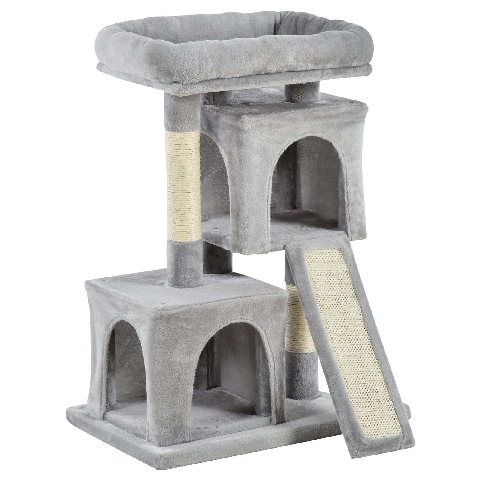 Cat Rest & Play Activity Tree W/ 2 House Perch Scratching Post | Gray