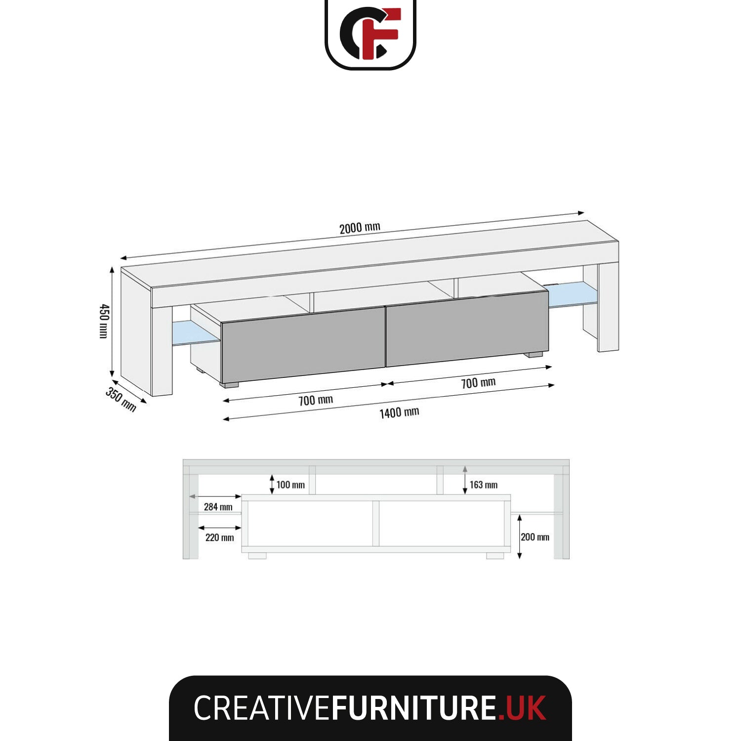 Nova Tv Unit 200cm With Led Lights | Dark Grey