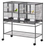 Double Rolling Bird Cage With Removable Metal Tray And Storage Shelf