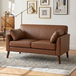 2 Seater Sofa, 132 Cm Modern Small Sofa With Solid Wood Legs | Brown