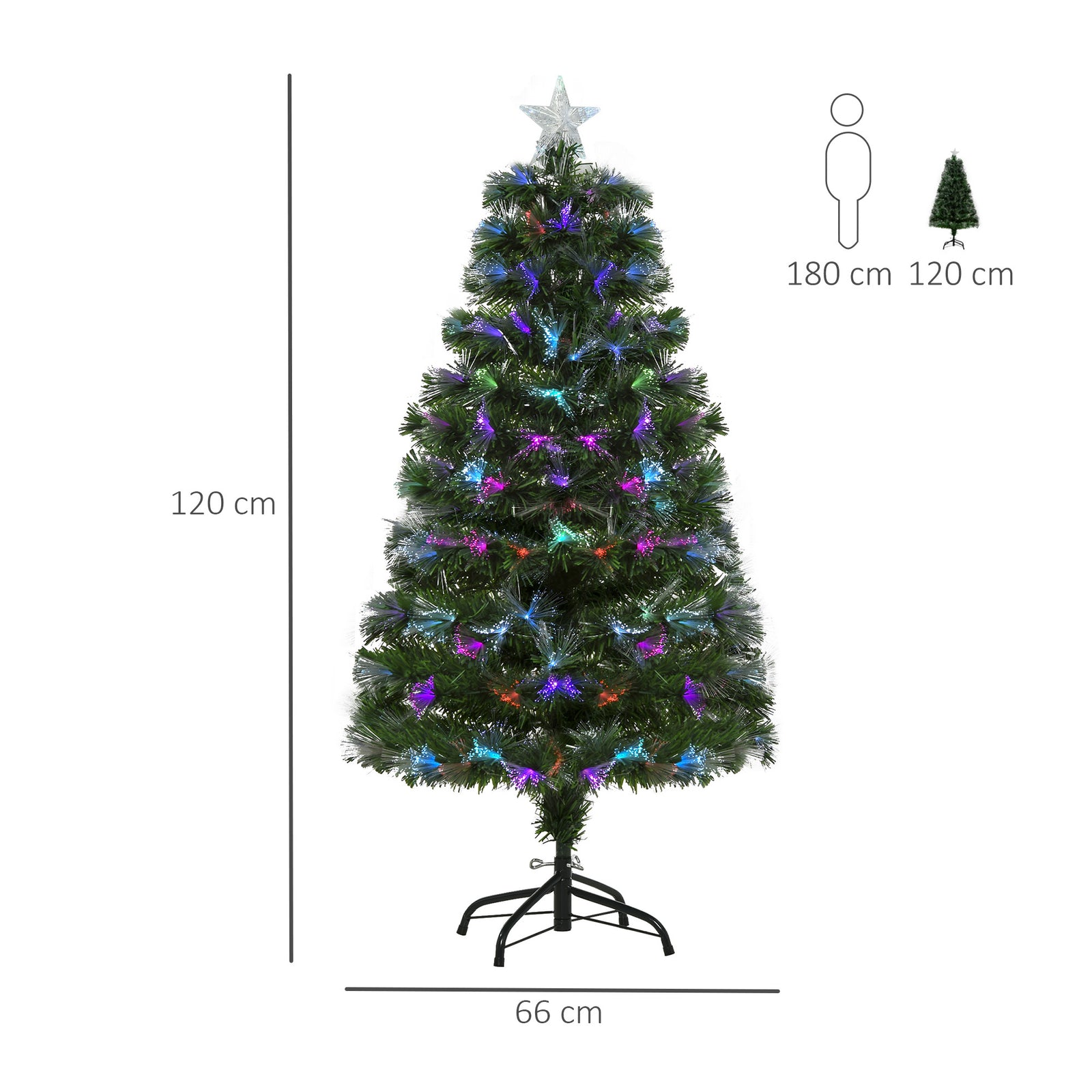 4ft Multicoloured Artificial Christmas Tree W/ Pre-lit Modes Metal Stand | 4ft | Green