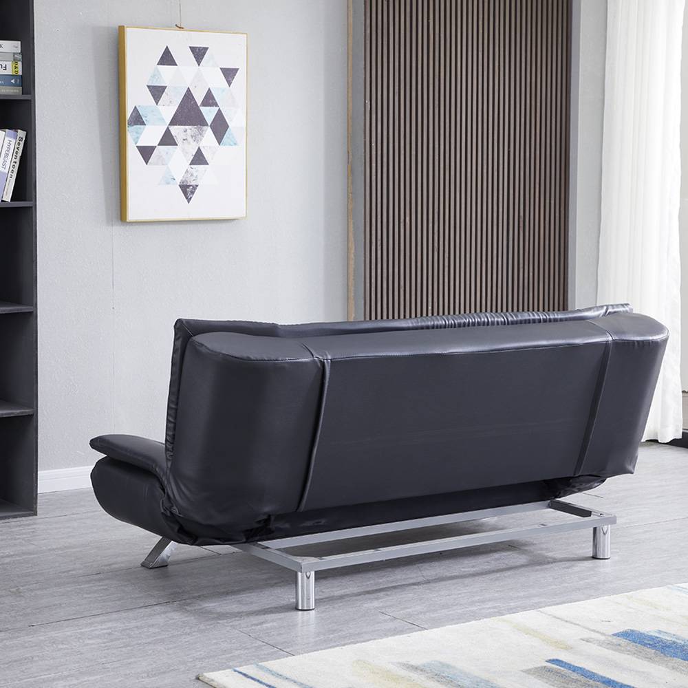 Pu Leather 2-seat Convertible Sofa Bed With Pillows