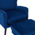 Velvet Upholstered Leisure Chair With Footstool – Accent Armchair With Wooden Frame | Blue