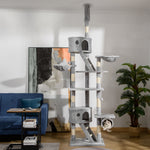 240-260cm Floor To Ceiling Cat Tree With Scratching Posts | Gray