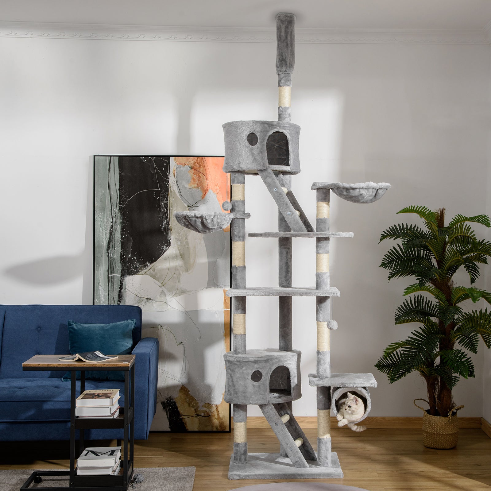 240-260cm Floor To Ceiling Cat Tree With Scratching Posts | Gray
