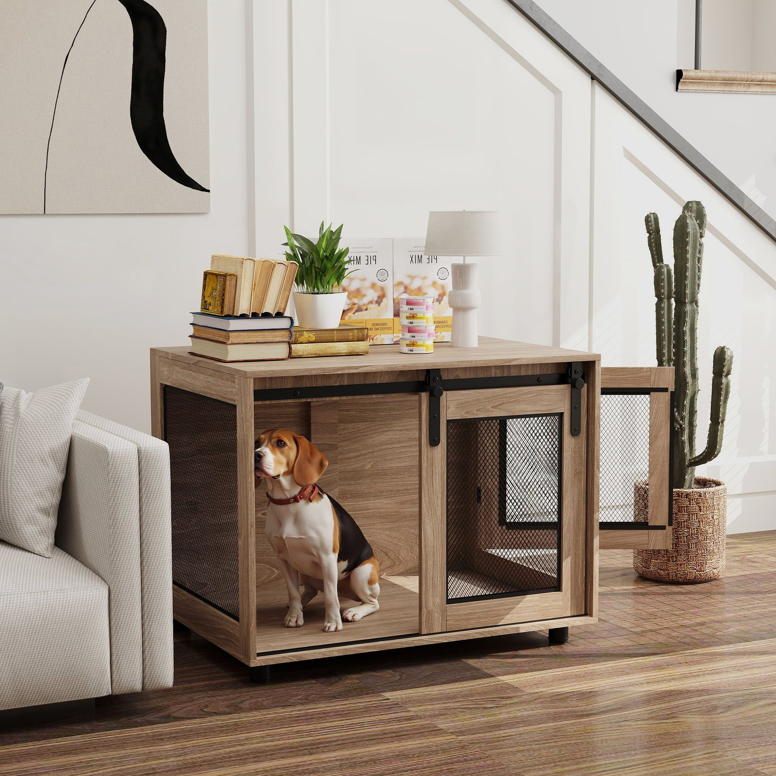 Dog Crate Furniture W/ Sliding Door, Walnut Brown | Small | Dark Brown