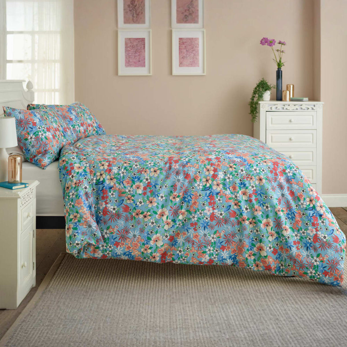 Floral Mosaic Blue Duvet Cover Set | Double | Blue