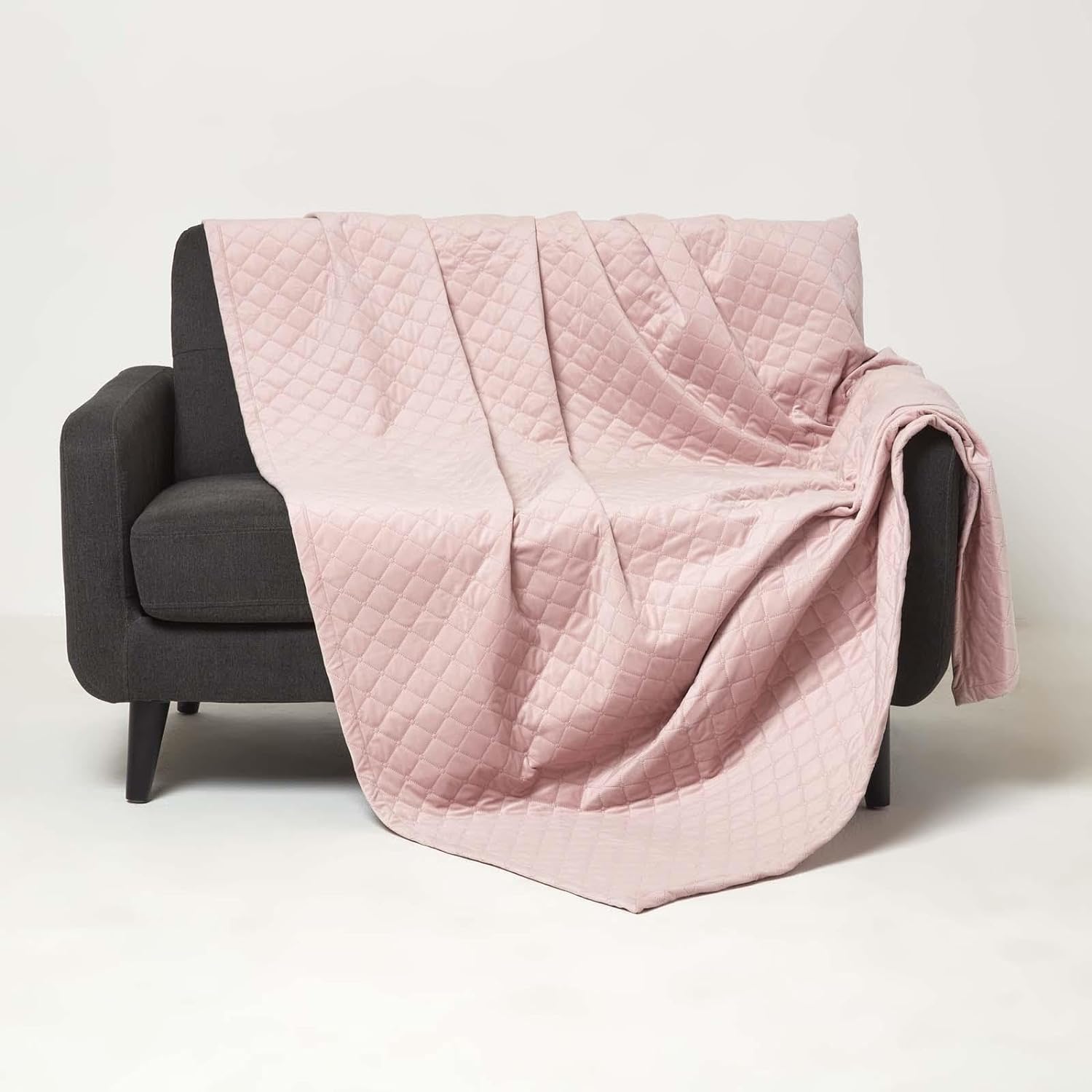 Diamond Quilted Velvet Bed Throw | 150cm x 200cm | Pink