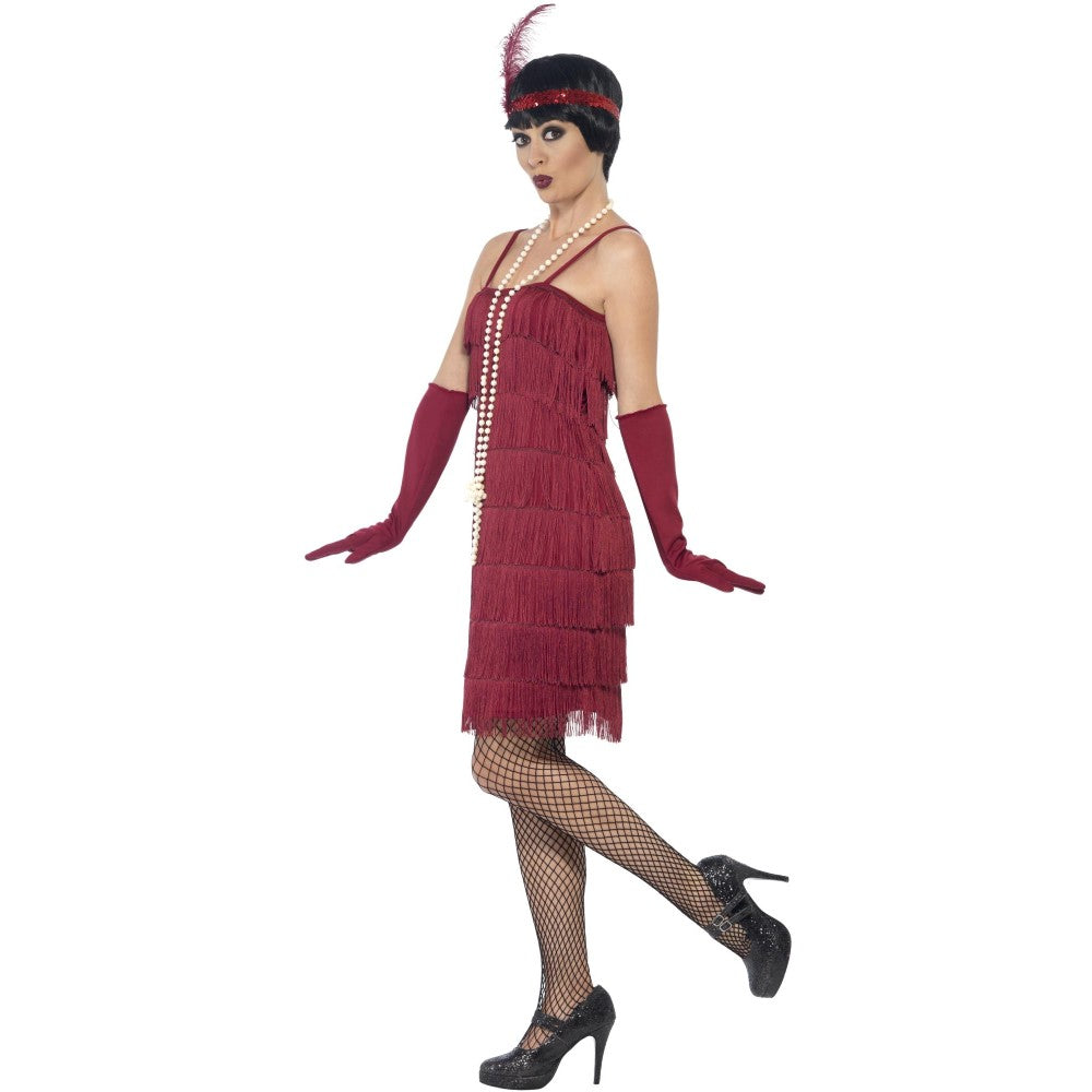 Flapper Costume, With Short Dress | Small | Burgundy