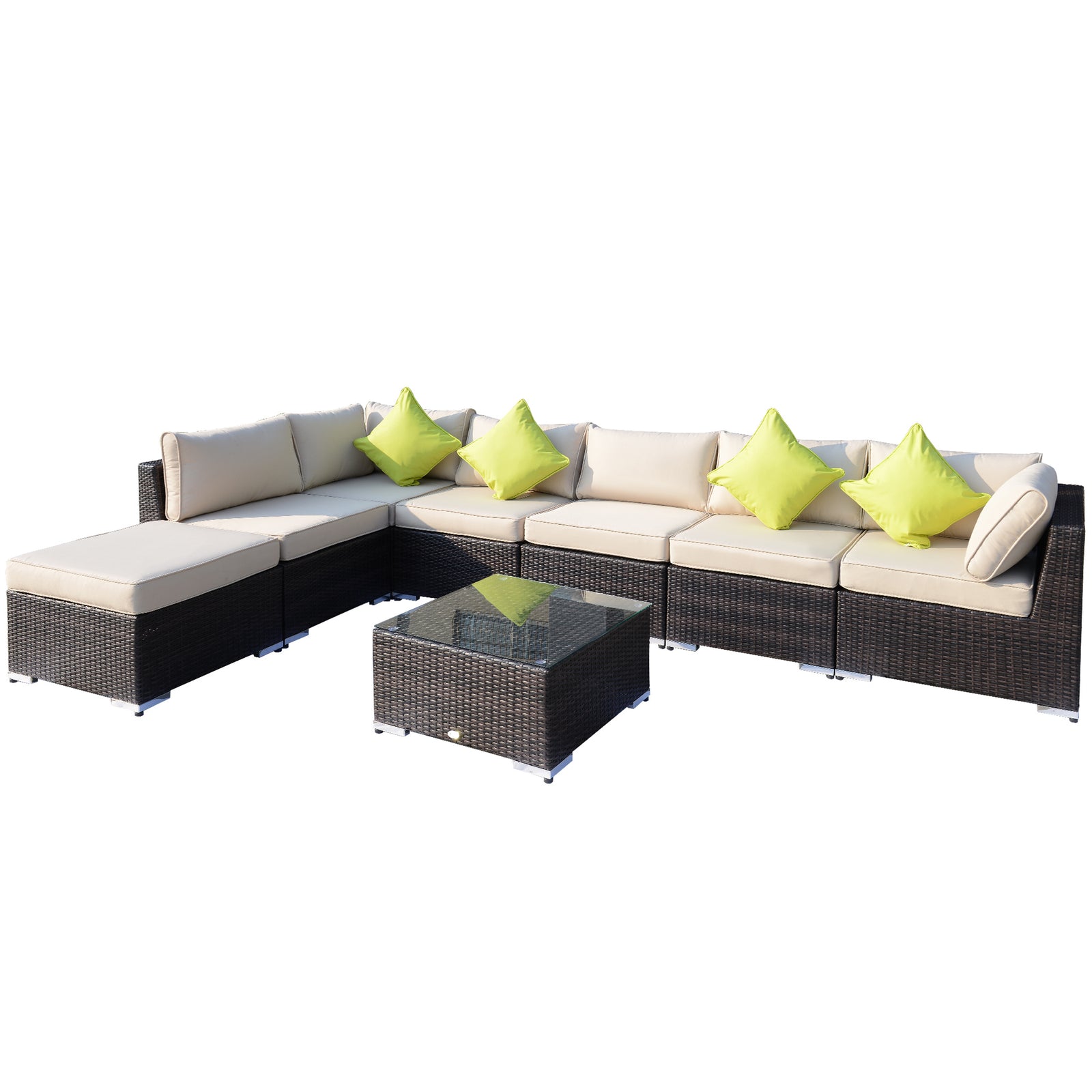 8pc Rattan Sofa Garden Furniture Aluminium Outdoor Patio Set | Brown
