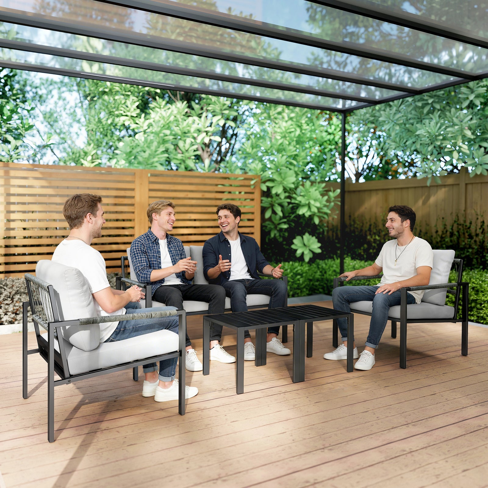 Outsunny 5 Piece Metal Garden Furniture Sofa Set With Cushions, Light Grey