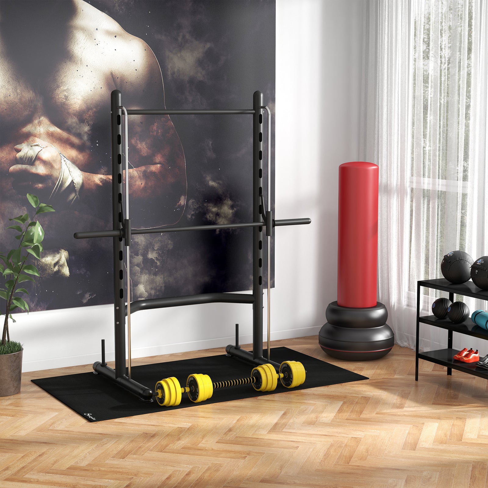 Adjustable Squat Rack With Pull-up Bar For Home Gym | Black