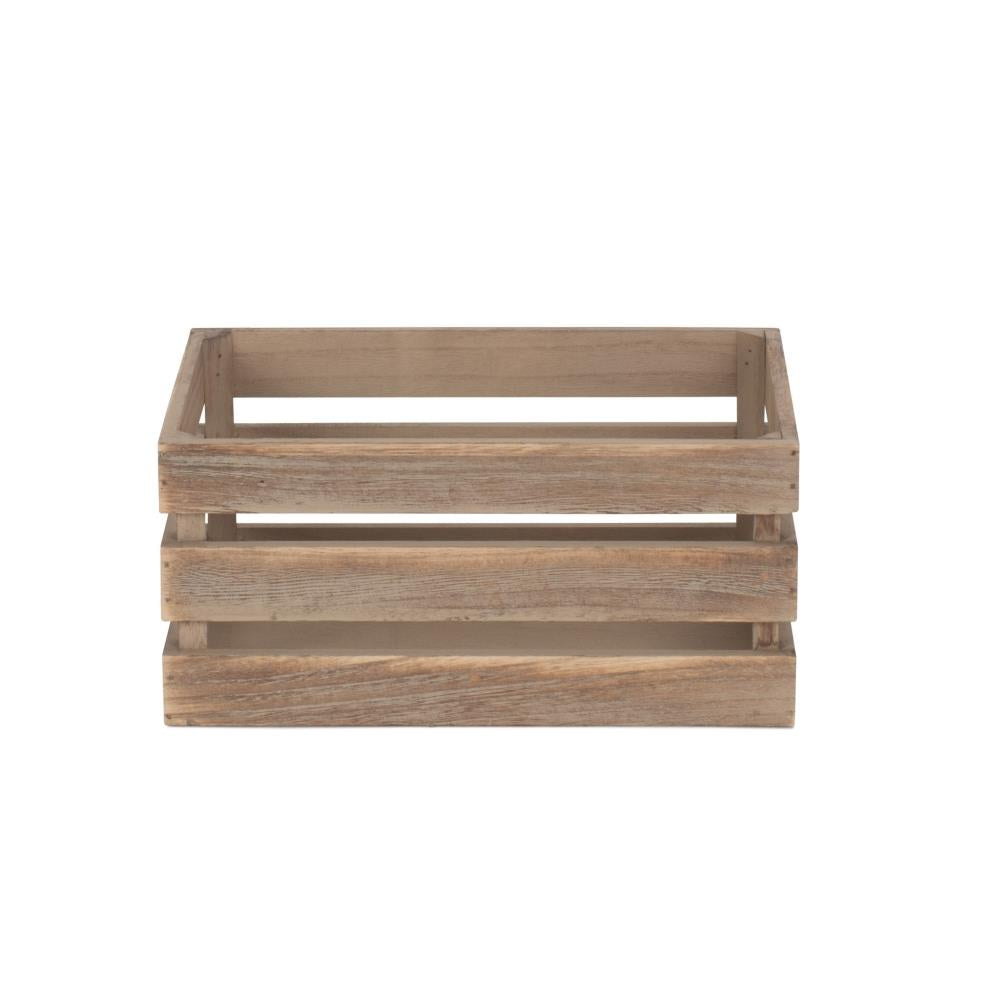 Oak Effect Slatted Wooden Storage Crate | Large | Brown