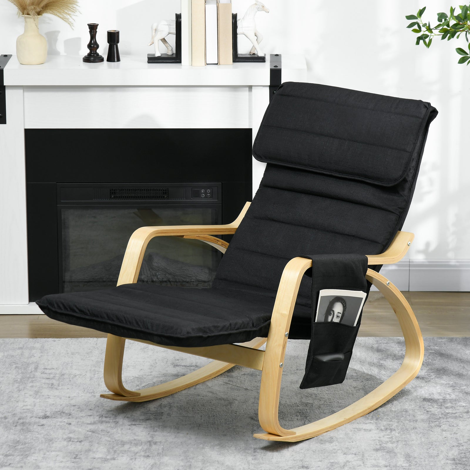 Rocking Chair Recliner Armchair With Adjustable Footrest | One Size | Black