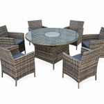 Amazon Rattan Fire Pit Dining Set - Round Table With Chairs | 6 Chairs | Grey