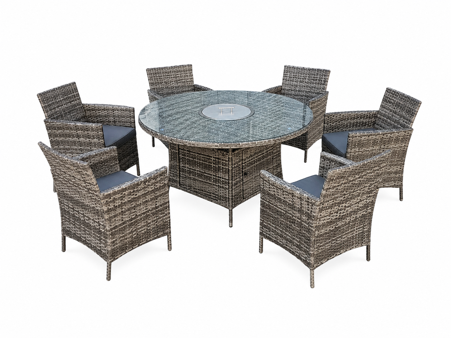 Amazon Rattan Fire Pit Dining Set - Round Table With Chairs | 6 Chairs | Grey