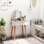 Wooden Compact Dressing Table W/ Drawer Mirror 4 Legs