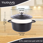 Cast Iron Dutch Oven Casserole Pot With Lid - 22cm (2.9l) | Black