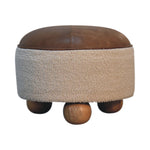 Solid Mango Wood Cream Boucle Buffalo Footstool