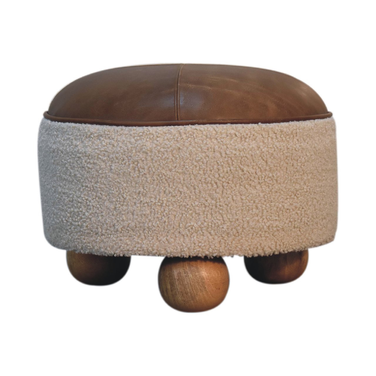Solid Mango Wood Cream Boucle Buffalo Footstool