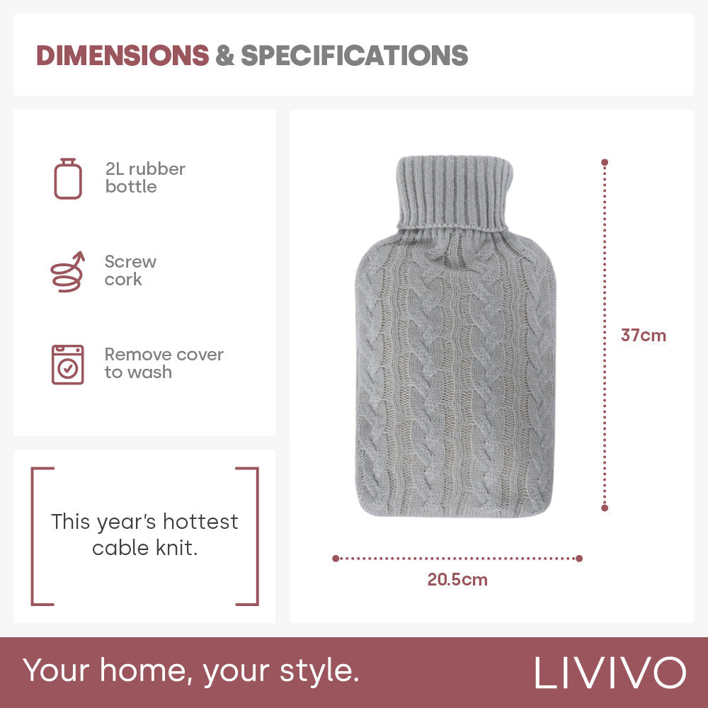 Cable Knit Hot Water Bottle | Gray