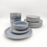 Reactive Ash Blue Glaze Dinner Set Plates Bowls | Set of 18 | Blue