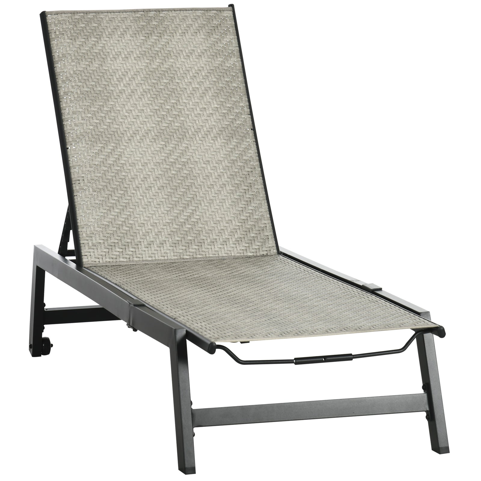 Pe Rattan Sun Lounger W/ Backrest & Wheels