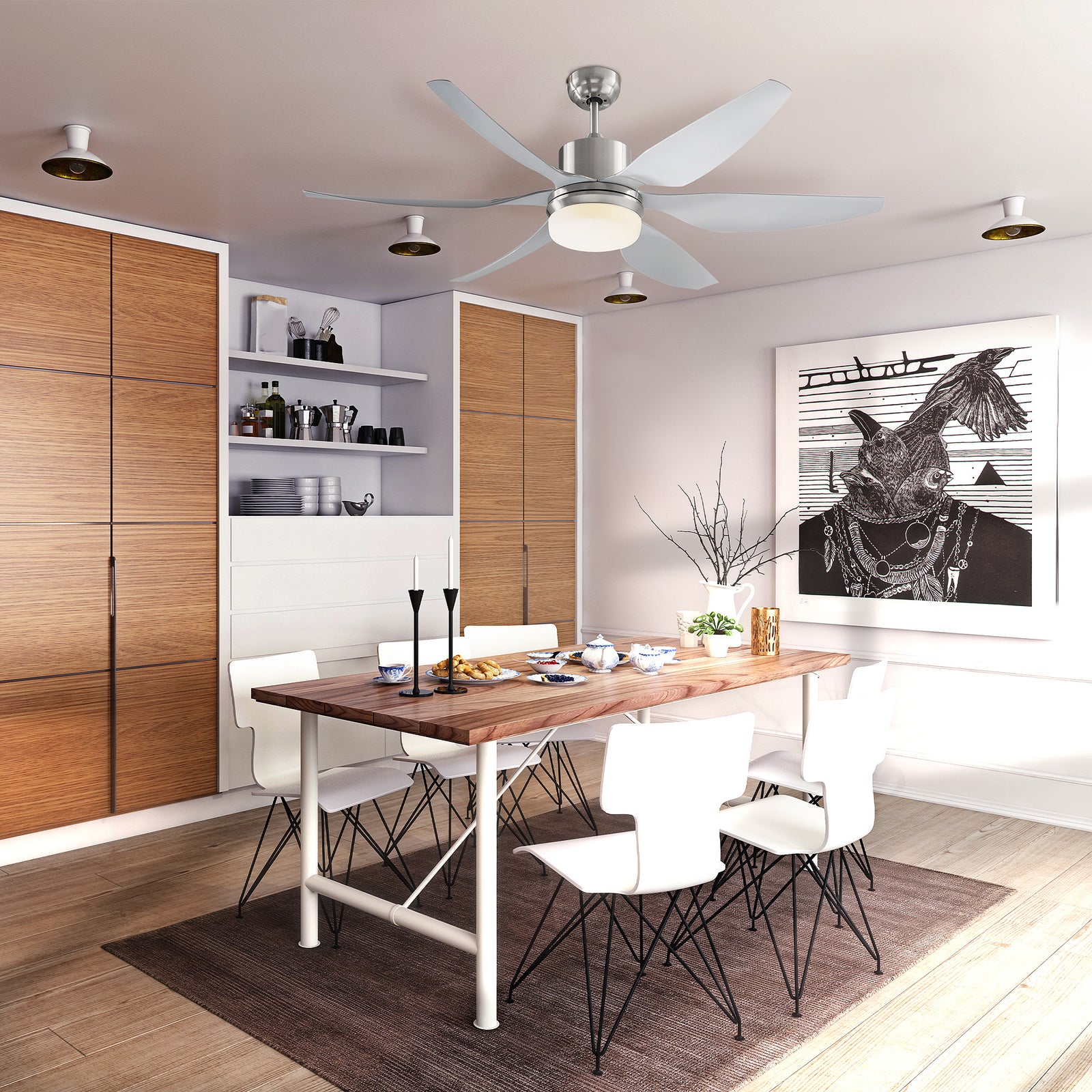 Reversible Ceiling Fan W/ Light, 6 Blades Indoor Led Fan