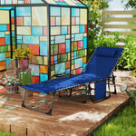 Folding Sun Lounger With 5-level Reclining Back, Side Table | Dark Blue