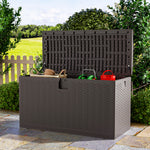 450l Rattan Deck Storage Box – Large Outdoor Garden Furniture Organizer, Weatherproof Patio Storage Chest | Brown