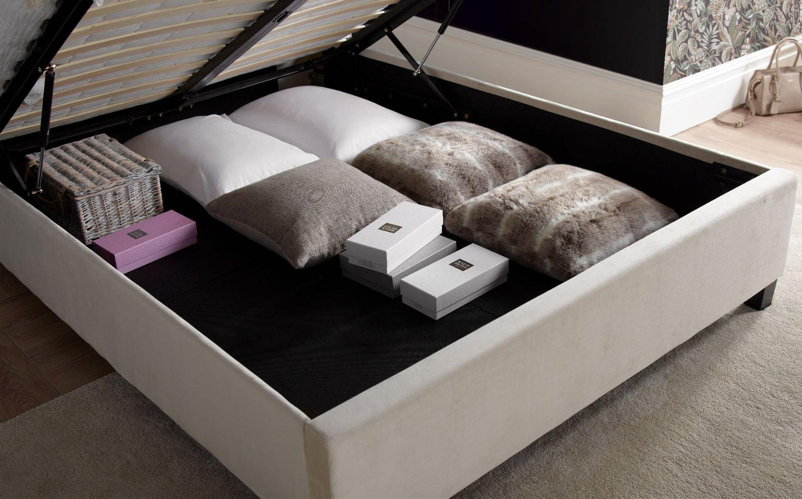 Aurora Velvet Ottoman Bed | King | Natural