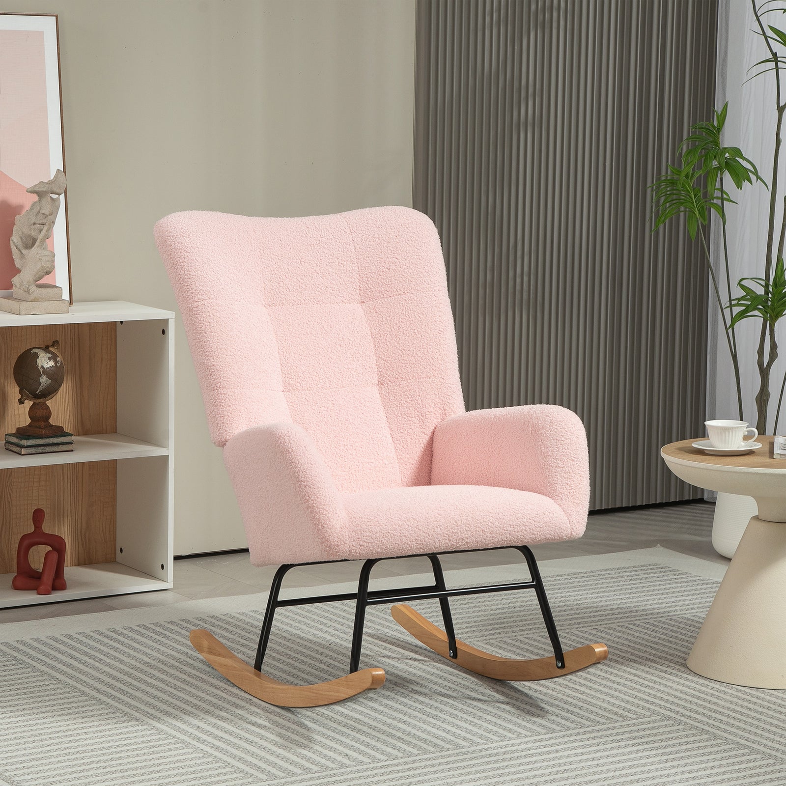 Rocking Chair, Modern Armchair With Backrest For Bedroom | Pink